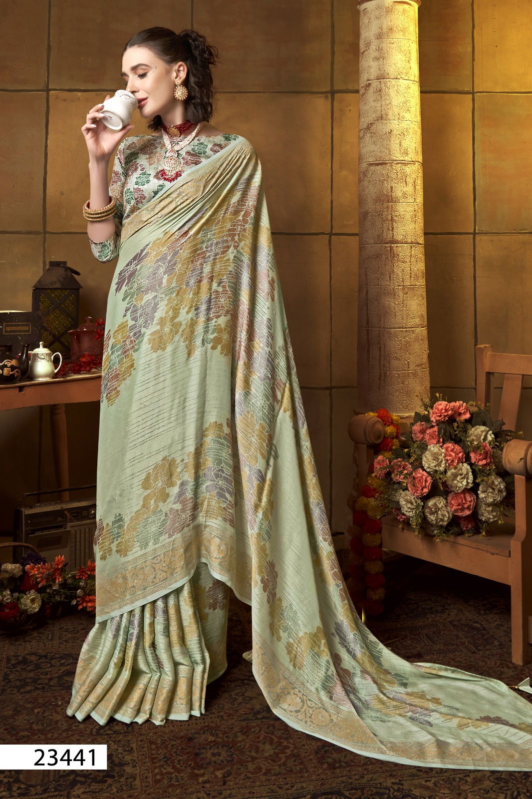 Jagmaya By Vallabhi Printed Brasso Sarees Wholesale Market In Surat